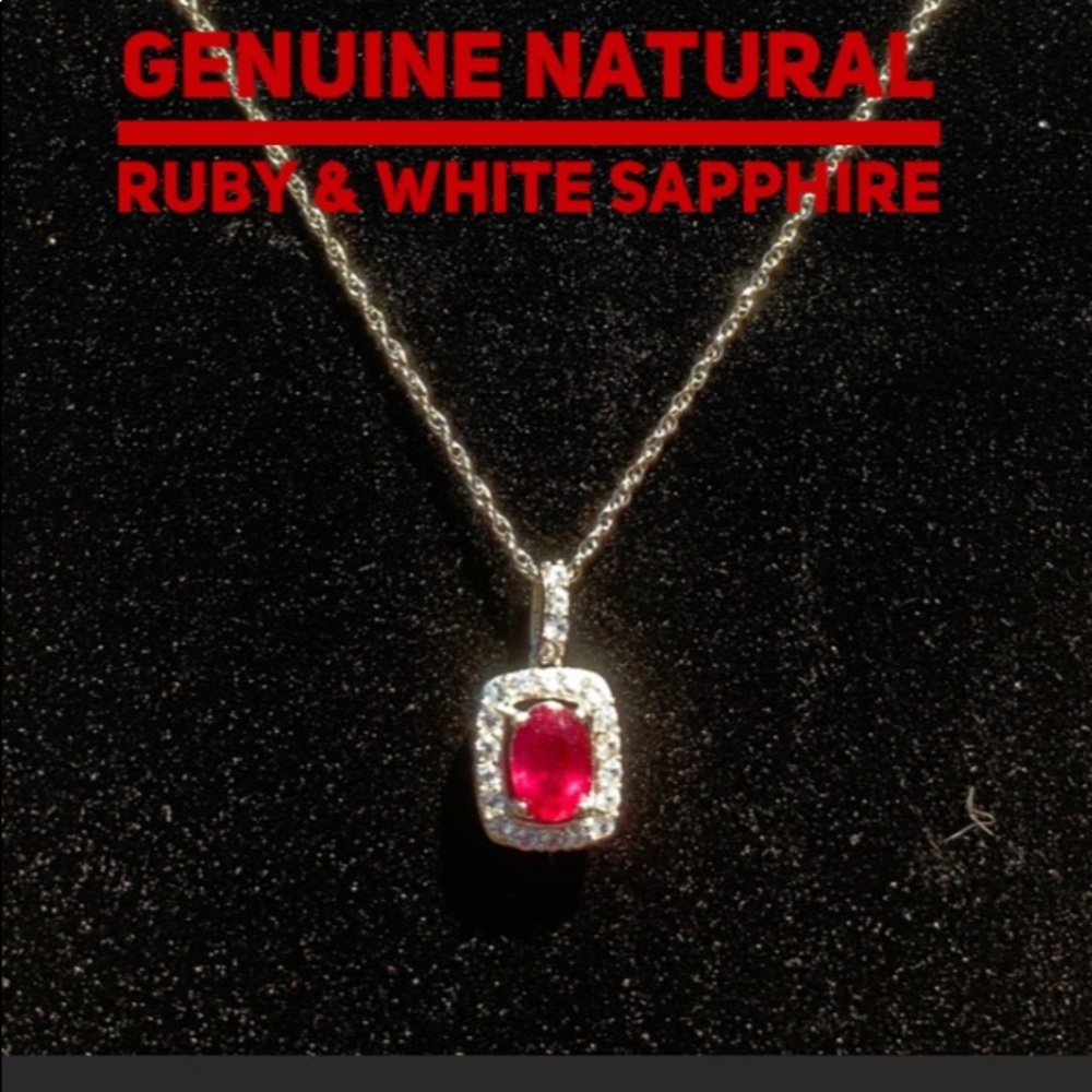 🔥GENUINE RUBY & WHITE SAPPHIRE STERLING NECKLACE